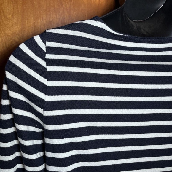 Beach Lunch Lounge Striped Top Ruffle Tulle Cuff Preppy Navy White Size Medium - Picture 11 of 11